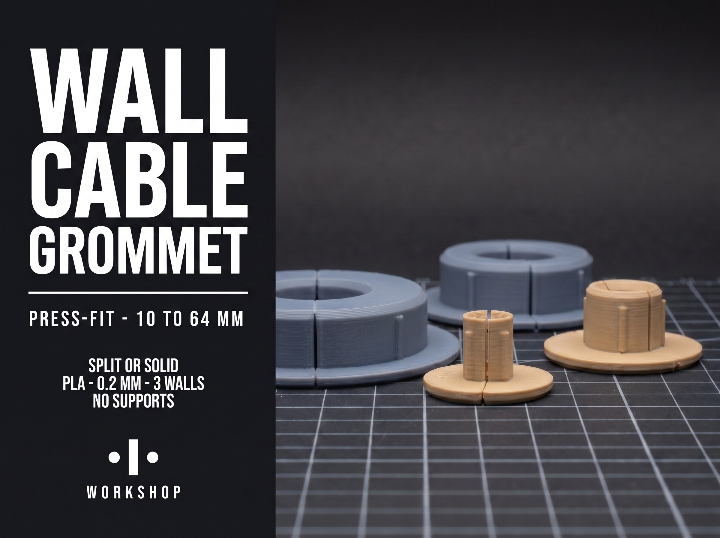 Wall Cable Grommet Family (print files)